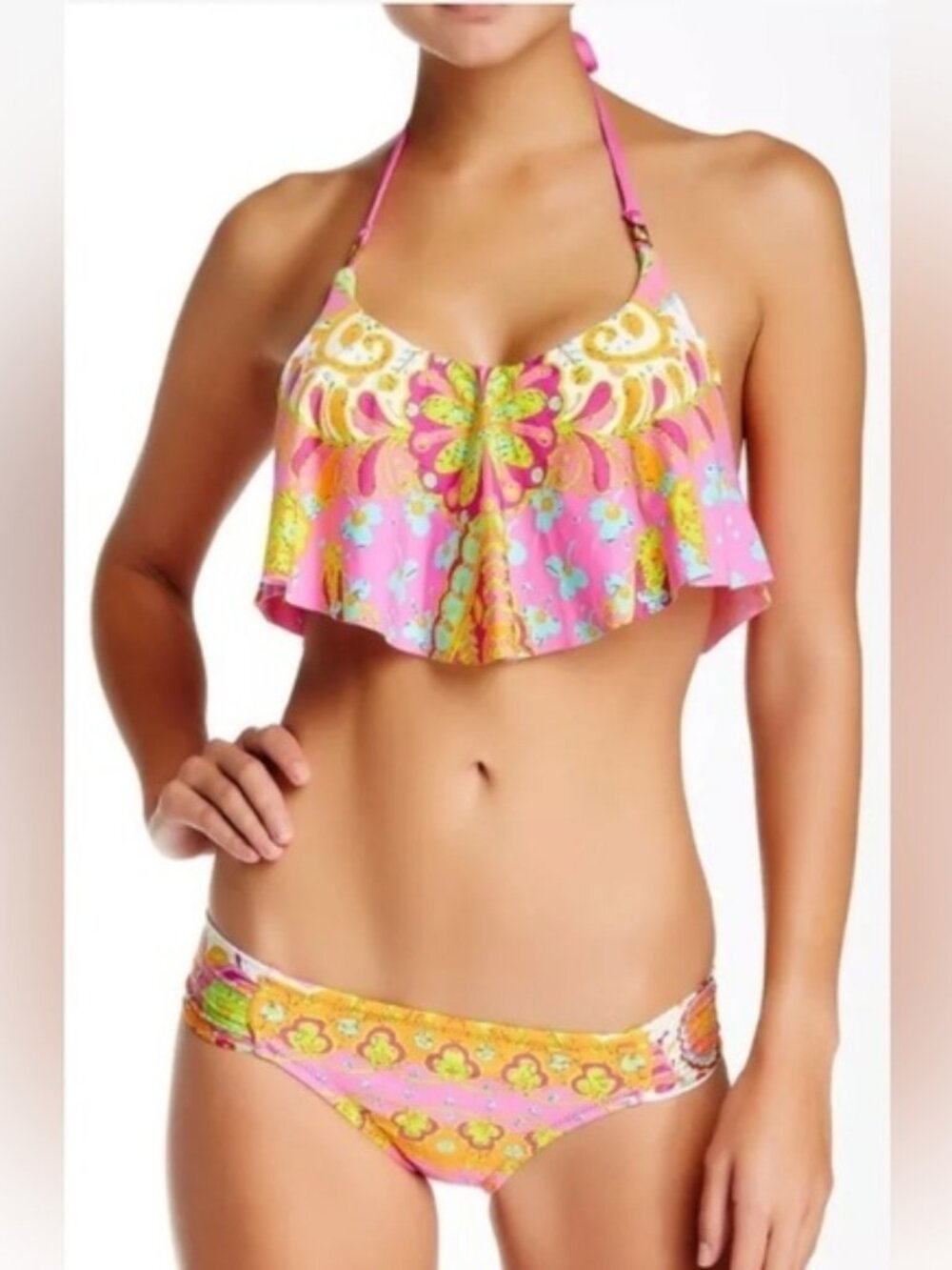 Trina Turk WOODBLOCK BIKINI SET Colorful Paisley women 8 vacation beach resort